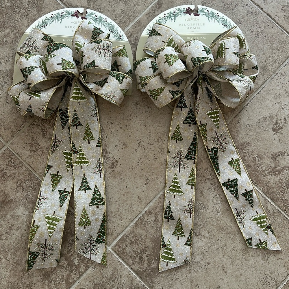 Ridgefield Home Christmas Tree Bows Wreath Bows Gold Trim Set of 2 NEW